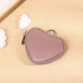 Mini heart-shaped leather coin purse and cute earphone storage bag with metal keyring. - Bean Pink