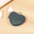 Dark grey heart-shaped leather coin purse detail, featuring a secure zipper and metal ring attachment. - Blue (Artificial Pearl Decoration)