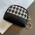Black and white houndstooth coin purse with zipper and key ring for women variant. - Black