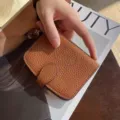 Brown Leather Driver License Holder Card Wallet, Litchi Grain Minimalist Case - Caramel color