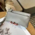 Graue Echtleder Lange Clutch Tasche mit Doppelten Reißverschlüssen für Damen Neu - Grau