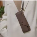 Echte Leder Brillenetui Hals hängende tragbare Sonnenbrille Aufbewahrungstasche mit Kordel - Khaki