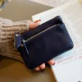 Echtes Leder Mini Münzgeldbörse Damen mehrlagige Reißverschluss Schlüsseletui minimalistisch - Saphirblau