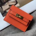 Oranger Leder Kartenetui Mini Geldbörse mit Gold Metall Drehbeschlag klassisch elegant - Orange