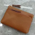 Genuine leather mini coin purse for women, cute multi-layer zipper card holder and small wallet. - Earthy Yellow