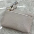 Genuine leather mini coin purse women's small wallet multi-layer zipper key pouch grey - Off White