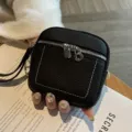 Kleine Geldbörse aus echtem Leder mit Reißverschluss für Damen und kompakte Mini-Tasche - Schwarz