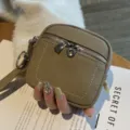 Kleine Echtleder Münztasche Schlüsselanhänger khaki kompakte Kopfhörer Lippenstift Tasche - Grau
