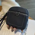 Echtes Leder Mini Münzgeldbörse mit Reißverschluss, kompakte Schlüsselanhänger Tasche. - Blau