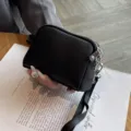Mini schwarze echte Leder Doppelreißverschluss Geldbörse Münztasche Handtasche Damen - Schwarz