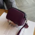 Damen echtes Leder Mini Münzgeldbörse Doppelreißverschluss Multifunktionale Clutch lila - Lila