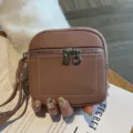 Echtes Leder Mini Münzgeldbörse Damen süße kleine Lippenstift Kopfhörer Tasche Geldbörse - Lotuspurpur
