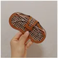Houndstooth glasses case with brown leather trim and stylish metal sunglasses. Portable pouch. - Earthy Yellow