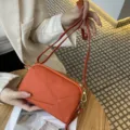 Orange leather crossbody bag stylish small shoulder bag for women minimalist design daily use - Orange (Clutch with Shoulder Strap)