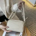 Stylish genuine leather women crossbody bag, solid color minimalist casual shoulder handbag. - Off-White (Clutch with Shoulder Strap)