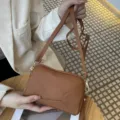 Brown genuine leather women crossbody bag, minimalist stylish shoulder phone bag with strap. - Earth Yellow (Clutch with Shoulder Strap)