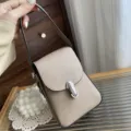 Damen echtes Leder Mini Handy Umhängetasche beige Rindsleder elegante Handtasche - Grau