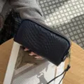 Dunkelblaue Kroko-Muster Mehrschicht Handtasche, stilvolle Brieftasche für Damen. - Saphirblau
