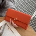 Damen Geldbörse echt Leder lang Portemonnaie orange Clutch Tasche mit elegantem Metallverschluss. - Orange
