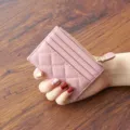 Pink lambskin quilted card holder ultra-thin zipper mini wallet for women stylish design - Pink