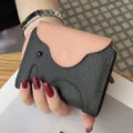 Echtes Leder Elefanten Kartenetui für Damen, süße zweifarbige minimalistische Brieftasche, Fächer. - Schwarz
