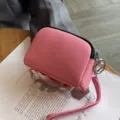 Mini pink genuine leather coin purse with double zippers and wrist strap variant option - Pink