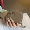 Süße katzenförmige Mini-Münztasche und Kartenhalter für Damen, tragbare Reißverschlussgeldbörse. - Grau