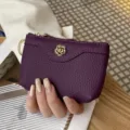 Purple genuine leather coin purse for women, stylish compact card holder and change wallet. - Deep purple