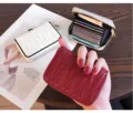 Echtes Leder Kartenetui für Damen, kompakte Akkordeon Brieftasche mit vielen Fächern. - Burgunderrot