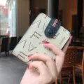 Damen Echtleder Fuhrerschein Etui dunne Kartenetui mit geometrischem Muster Brieftasche - Aprikose & Schwarz