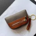 Echtes Leder Mini Münzgeldbörse mit Schlüsselring, kompaktes zweifarbiges Portemonnaie. - Grau