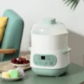 Electric double boiler food steamer ceramic multi-function stew pot for healthy home cooking. - Green (Double Layer)