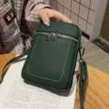Genuine leather phone bag women mini crossbody shoulder bag summer new style dark green - Green
