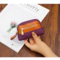 Women genuine leather mini coin purse keychain zipper wallet multi-functional cute purple 2026 - Purple