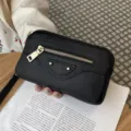 Echtleder Damen Clutch Tasche Motorrad Stil große Kapazität Doppelreißverschluss Schwarz - Schwarz