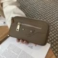 Genuine leather women clutch bag, stylish motorcycle style handbag with double zippers and metal studs. - Khaki