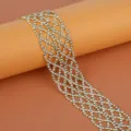 Gold rhinestone mesh chain detail, sparkling crystal grid strap for stylish body jewelry design. - Choker / Gold