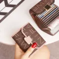 Damen kompaktes Akkordeon Kartenetui Leder vielschichtiges Portemonnaie braun schick - Kaffee & Rosa