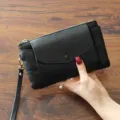 Minimalistische schwarze Rindsleder Damen Handtasche Clutch Geldbörse Alltagsmode chic - Schwarz