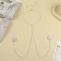 Detail view of silver rhinestone star waist chain rhinestone body chain jewelry accessory - Nipple Covers Body Chain / Silver