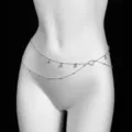 Silver double layer waist chain with heart pendant and bead details, sexy body chain jewelry. - Silver