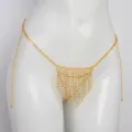 Gold rhinestone long tassel body chain sexy crystal waist jewelry for beach party! - Shorts Body Chain / Gold
