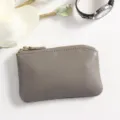 Grey genuine leather mini coin purse, compact double zipper wallet for women keys and coins. - Gray
