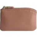 Minimalist genuine leather coin purse for women, small zipper key pouch bag pink. - Dusty Pink
