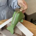 Porte-clés baleine en cuir vert, mini porte-monnaie mignon avec fermoir et fermeture éclair. - Vert Fruit