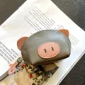 Süßes Schweinchen Mini Leder Münzgeldbörse mit Schlüsselring für Damen Mode Accessoire. - Grau