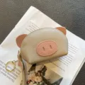 Mini süße Schweinchen Form Leder Münzbeutel Geldbörse mit Schlüsselanhänger grau. - Gebrochenes Weiß
