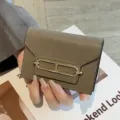 Echtes Leder Kartenetui fuer Damen, elegantes minimalistisches Portemonnaie mit Metall. - Elefantengrau