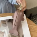 Véritable cuir mignon poisson forme porte-clés sac à monnaie mini fermeture éclair pochette - Rose Haricot