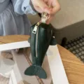Porte-monnaie porte-clés en forme de baleine mignonnne en cuir véritable pour femmes. - Vert